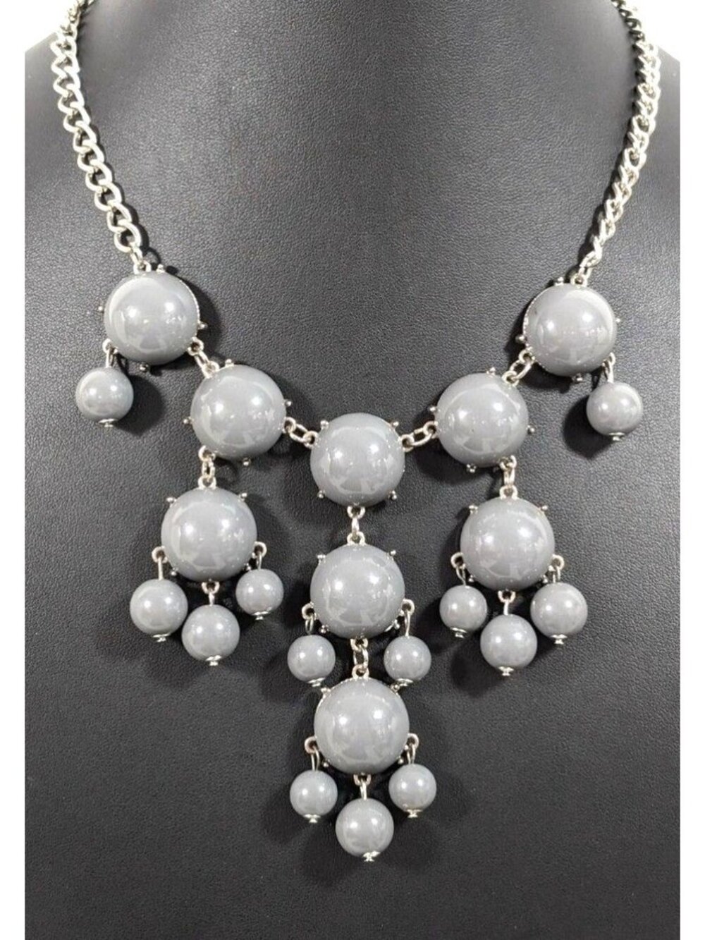 Drop Necklace Dangle Statement Necklace - Gray Beads